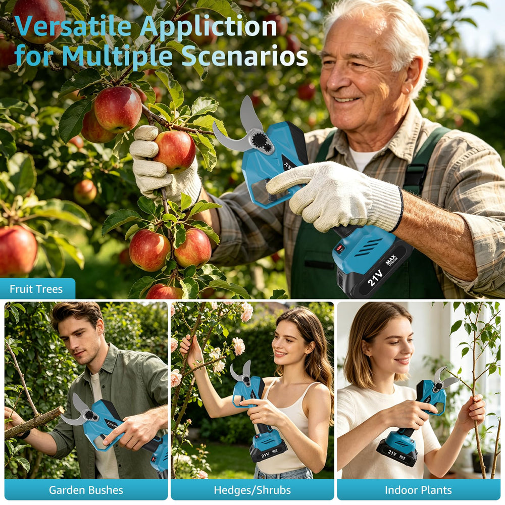 JUSWISE pruning shears held in hand showing scale and comfortable handling benefit