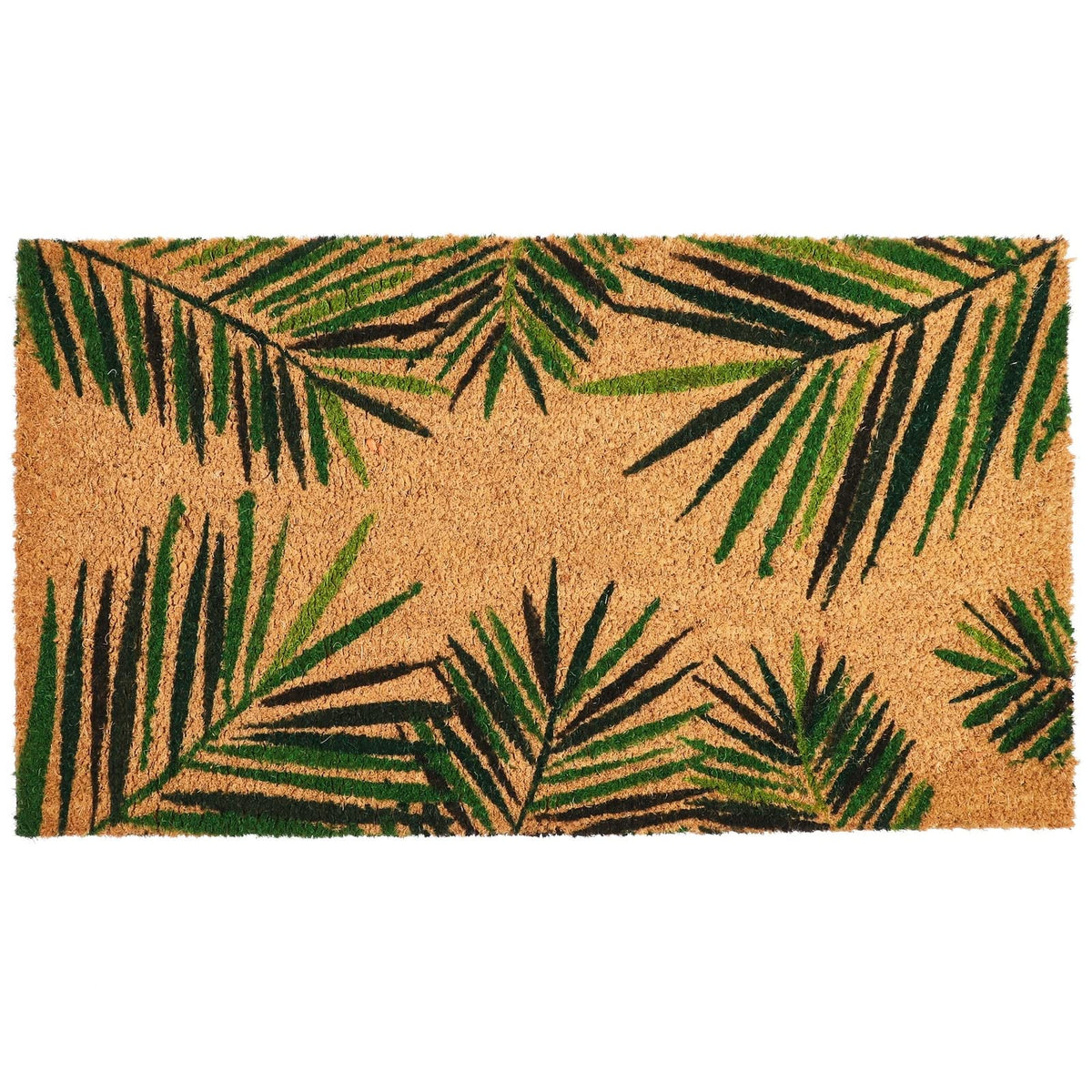 Juvale front view of tropical coir mat showing welcoming design and durable scrape
