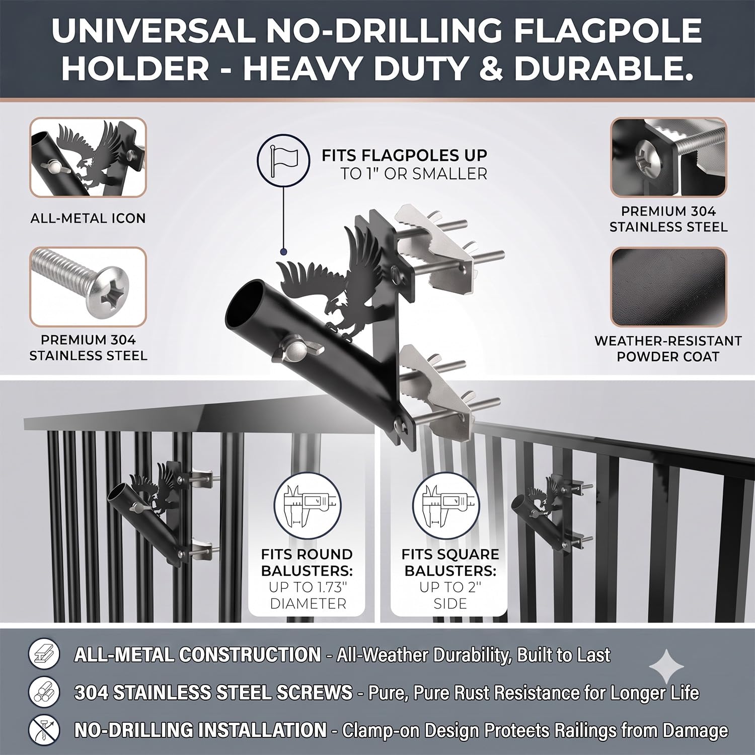 JUYEER mounted on balcony rail demonstrating quick no-drill installation
