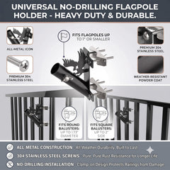 JUYEER mounted on balcony rail demonstrating quick no-drill installation