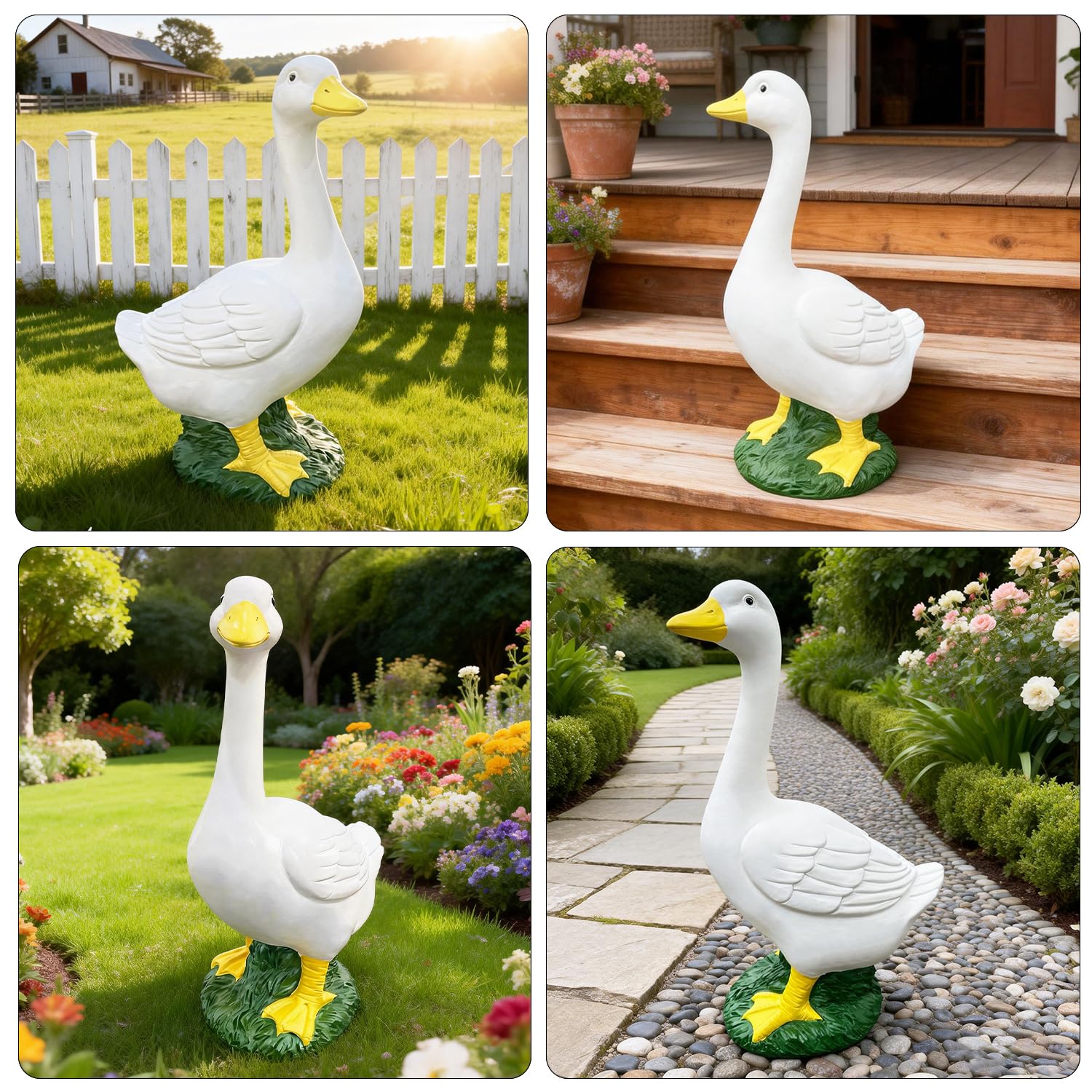 Jxcnkiy goose staged on a porch giving inviting home entrance feel