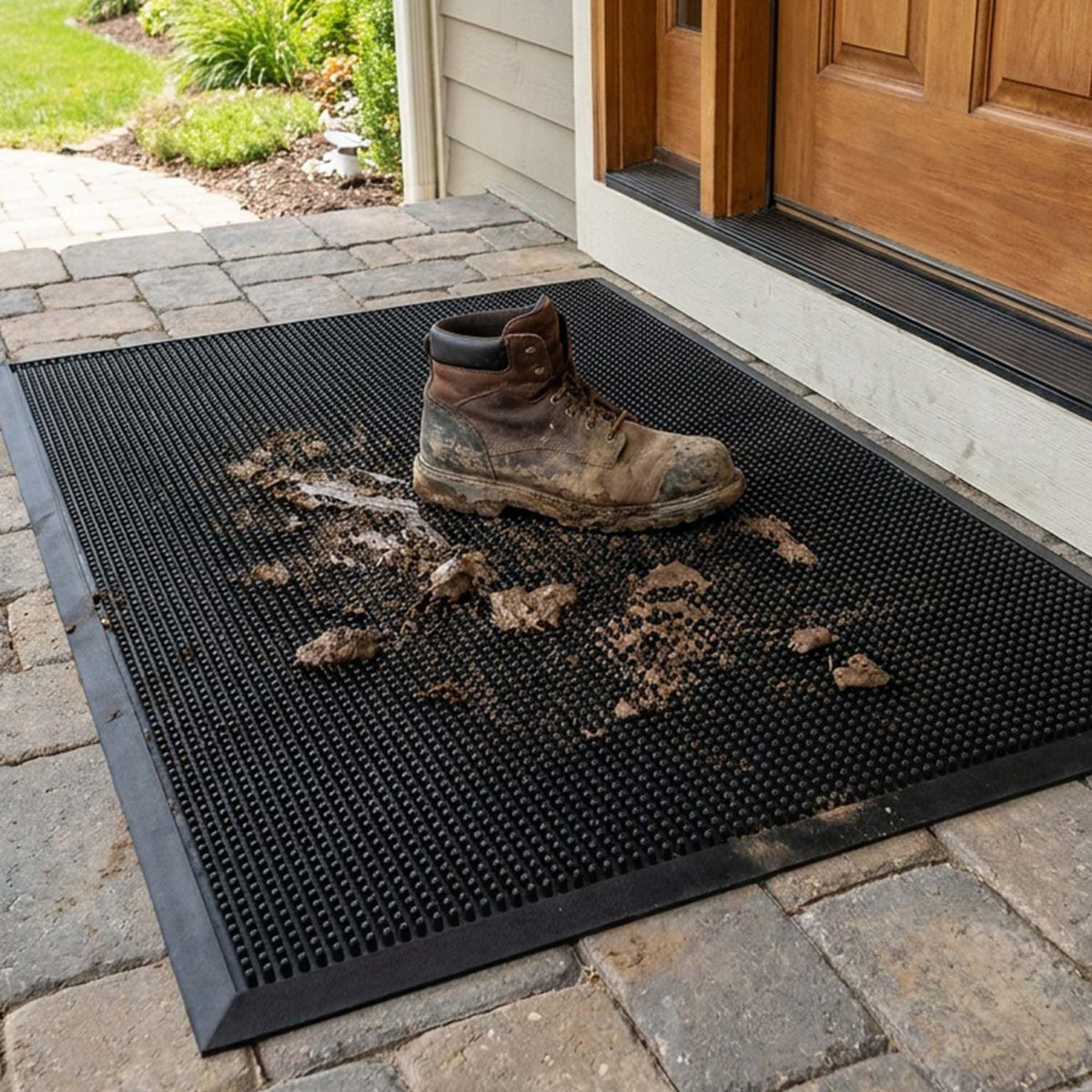jxgzyy front view doormat showing full 32x39 size and durable surface for clean entry