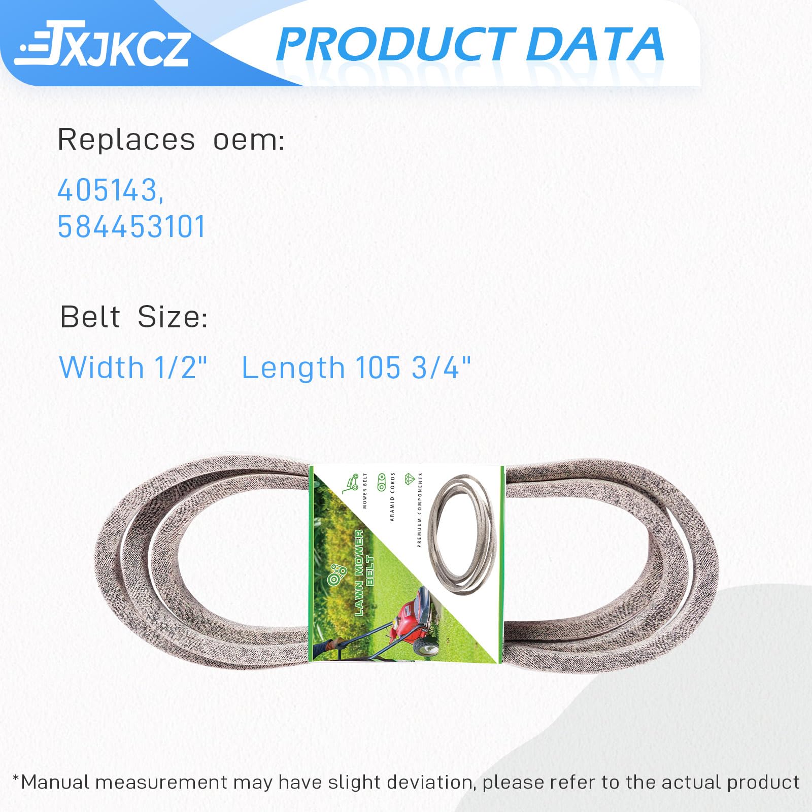 JXJKCZ replacement belt laid flat with part number for correct fit verification