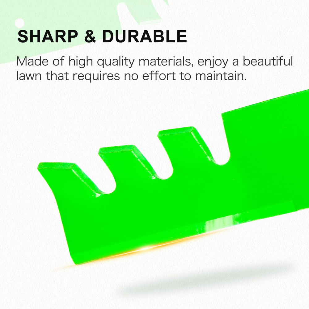 JXJKCZ blade beside ruler showing 50-inch deck compatibility and size clarity