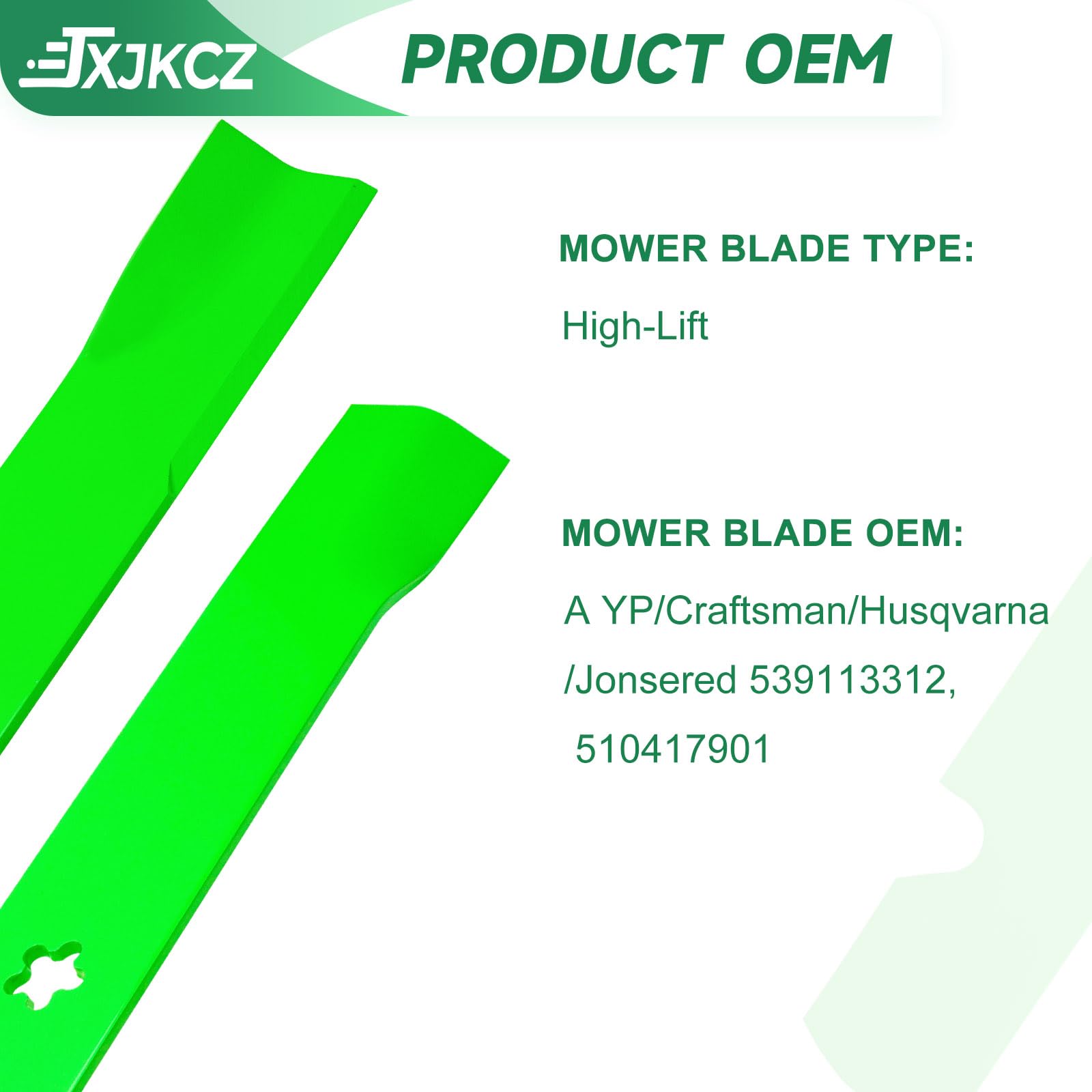 JXJKCZ blades installed on a 61-inch mower deck demonstrating correct fit and improved discharge