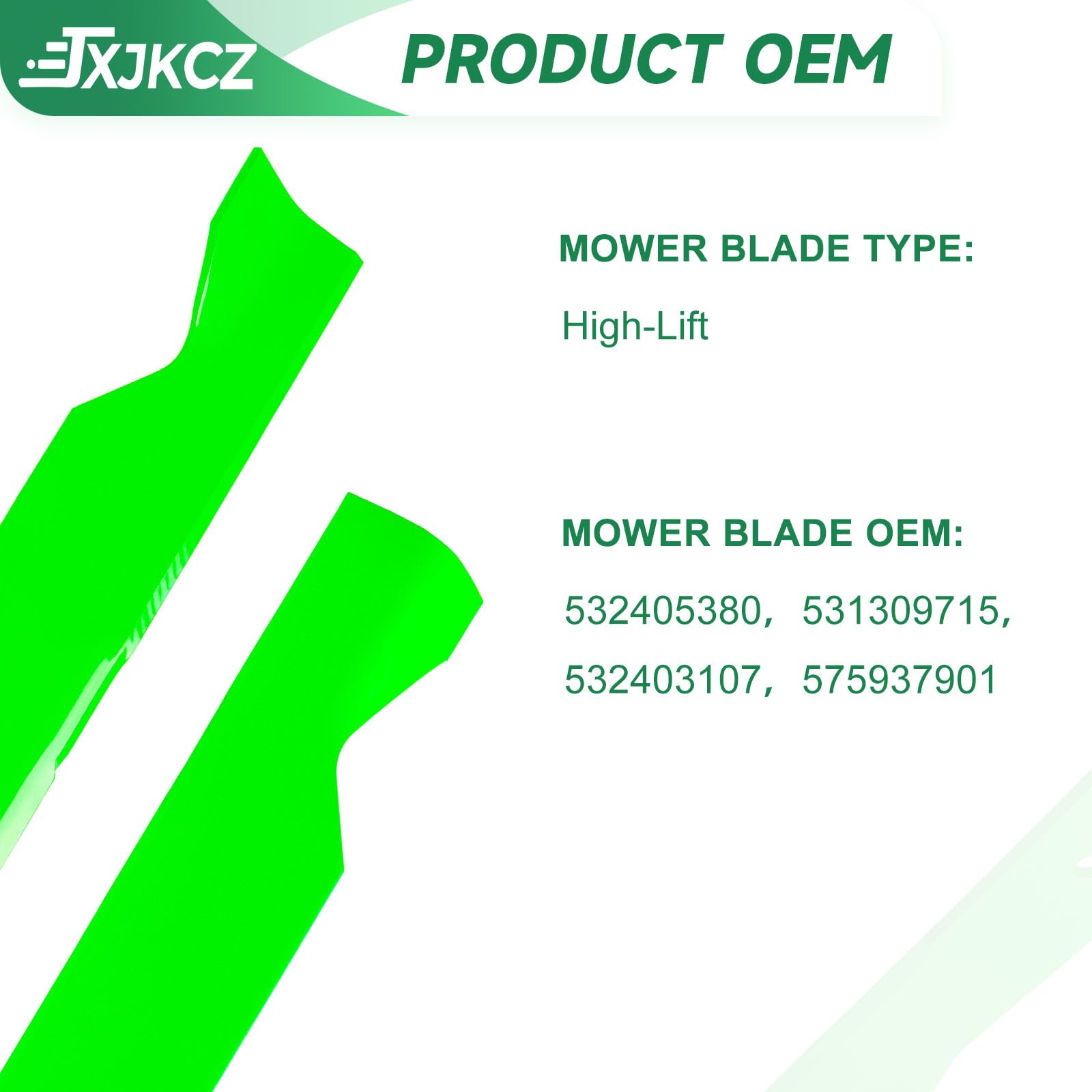 JXJKCZ blades installed under a mower deck showing improved airflow and mowing benefit