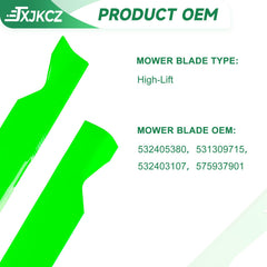 JXJKCZ blades installed under a mower deck showing improved airflow and mowing benefit