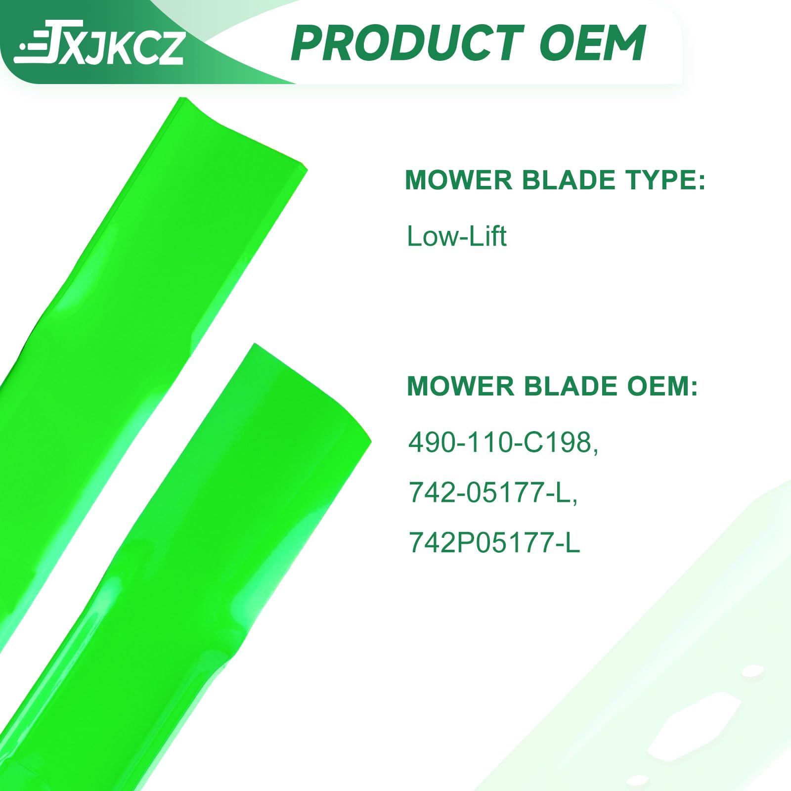 JXJKCZ blades installed under a mower deck illustrating proper orientation and compatibility