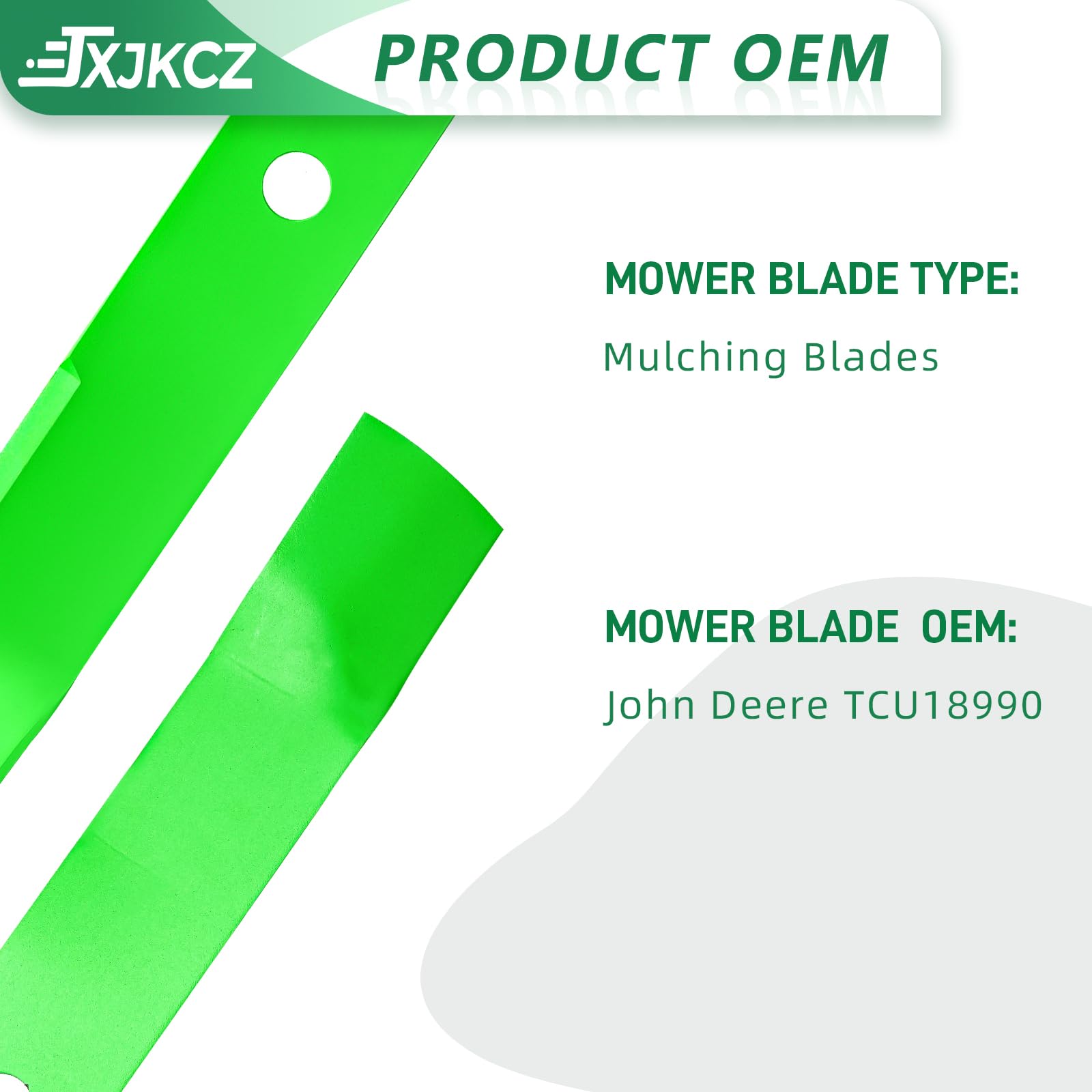 JXJKCZ blades mounted on mower deck cutting grass for consistent cut benefit