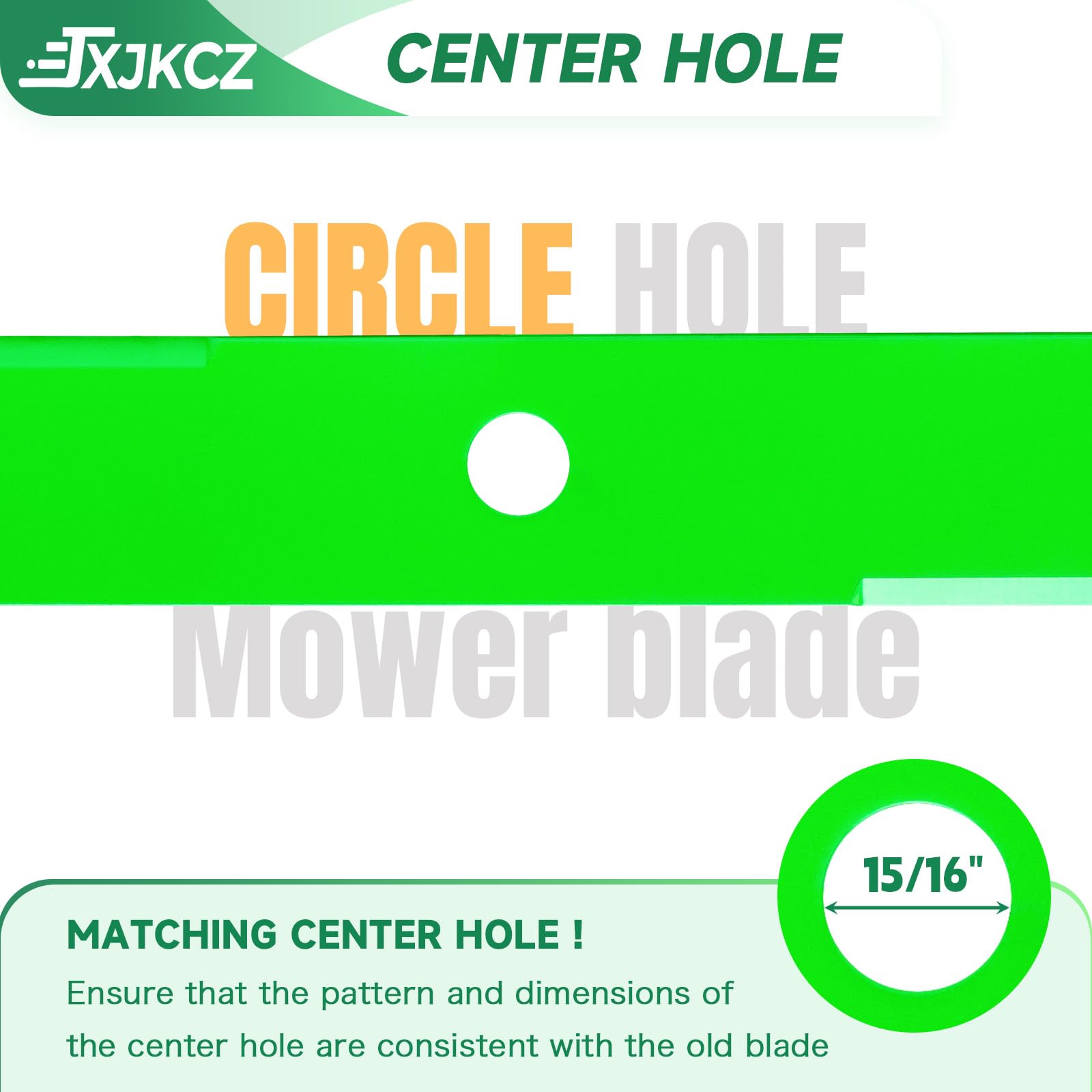 JXJKCZ detail of center hole showing 15/16 inch mounting fit for correct spindle alignment