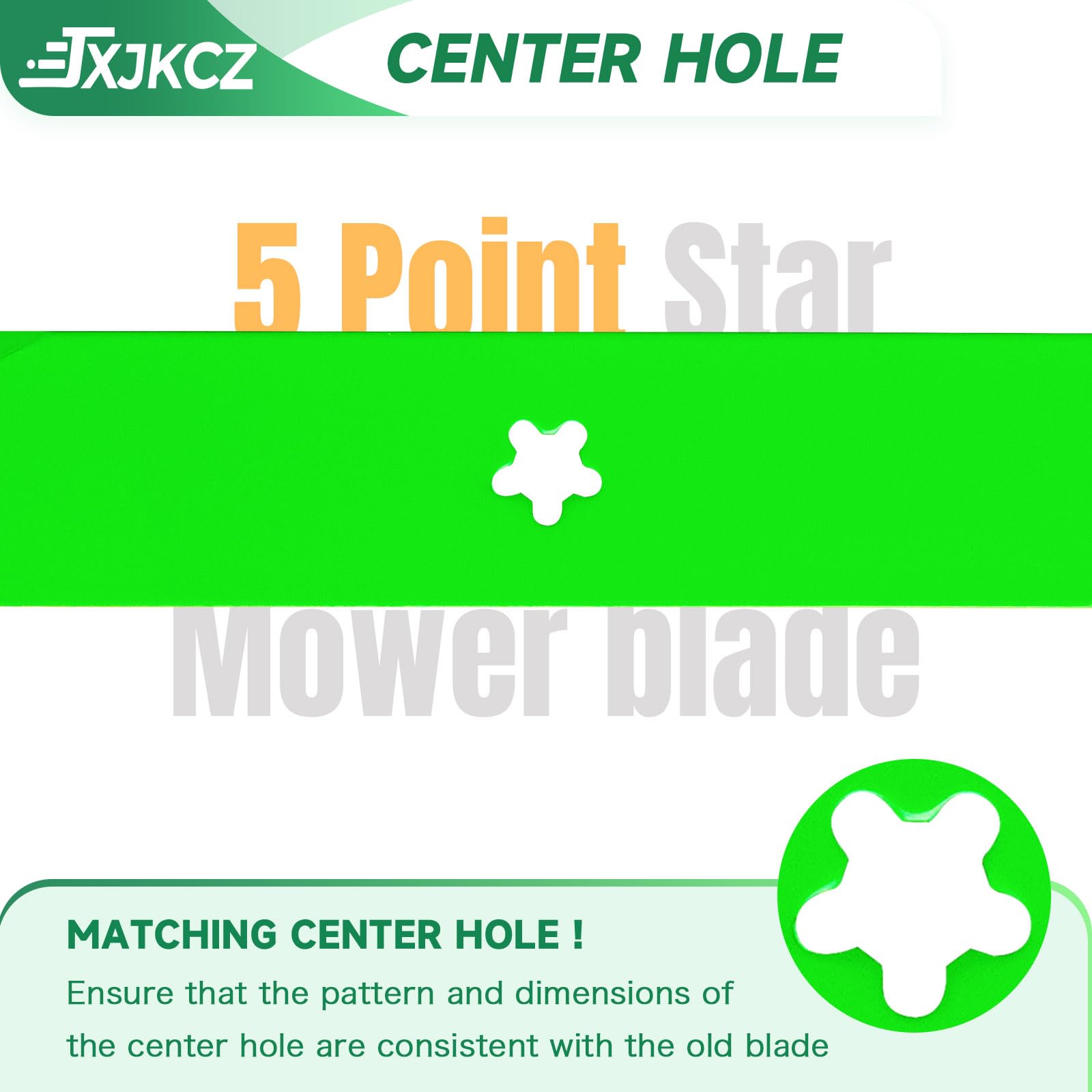 JXJKCZ five-point star center hole detail showing accurate 5/8" hub fit for secure mounting