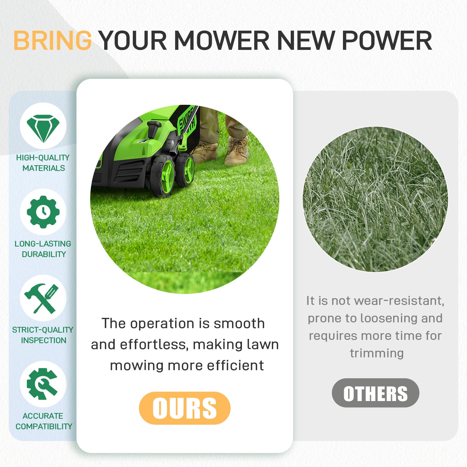 JXJKCZ blade cutting grass on a mower illustrating smooth finish and efficient mulching
