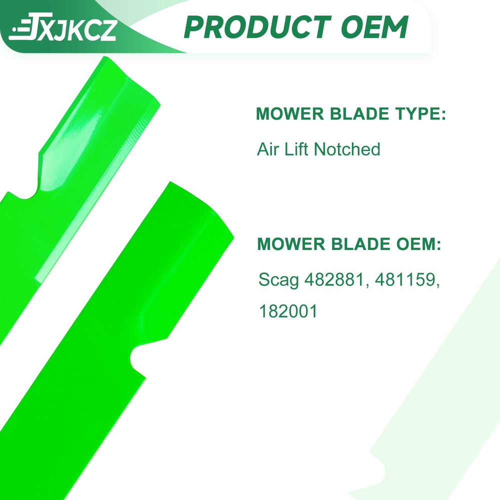JXJKCZ blades mounted on Scag deck in use for improved mowing performance benefit