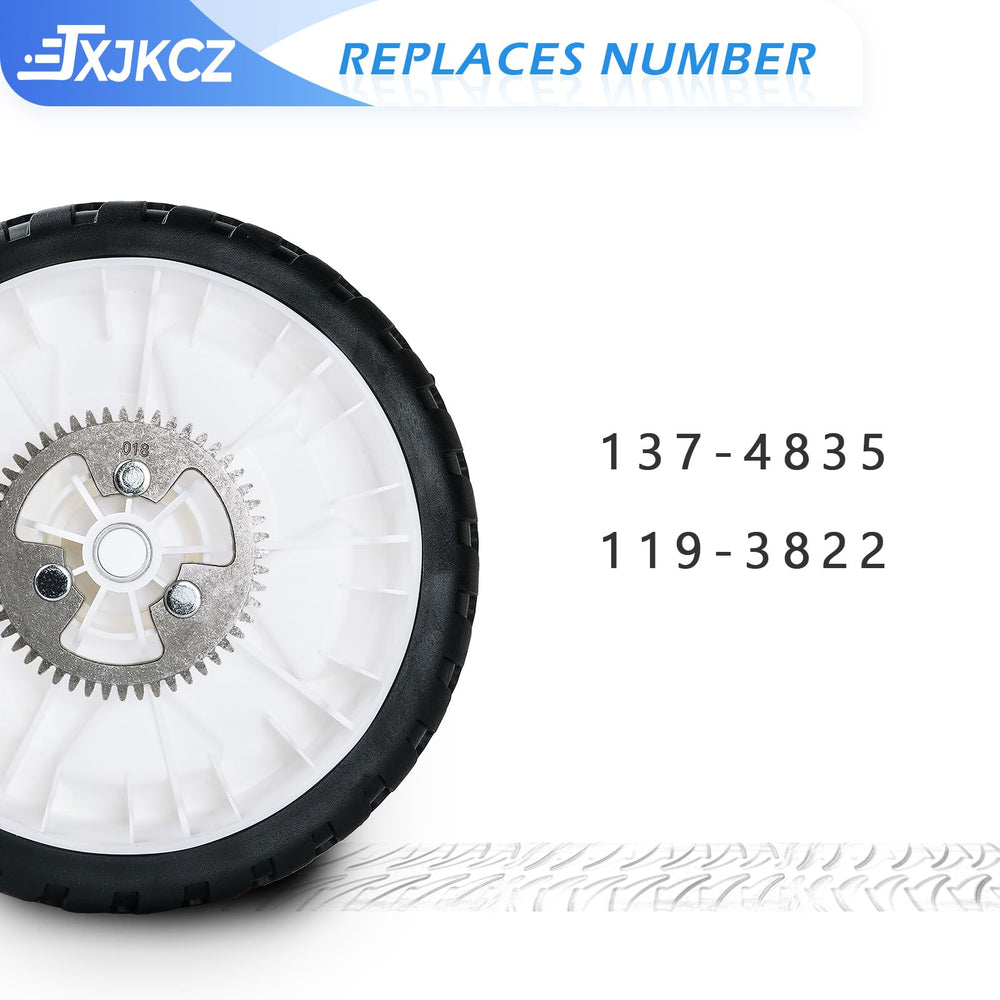 JXJKCZ wheel installed on mower rear showing restored mobility benefit
