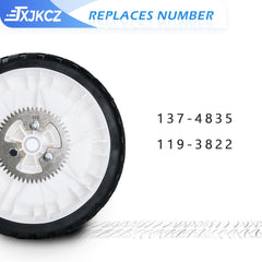 JXJKCZ wheel installed on mower rear showing restored mobility benefit