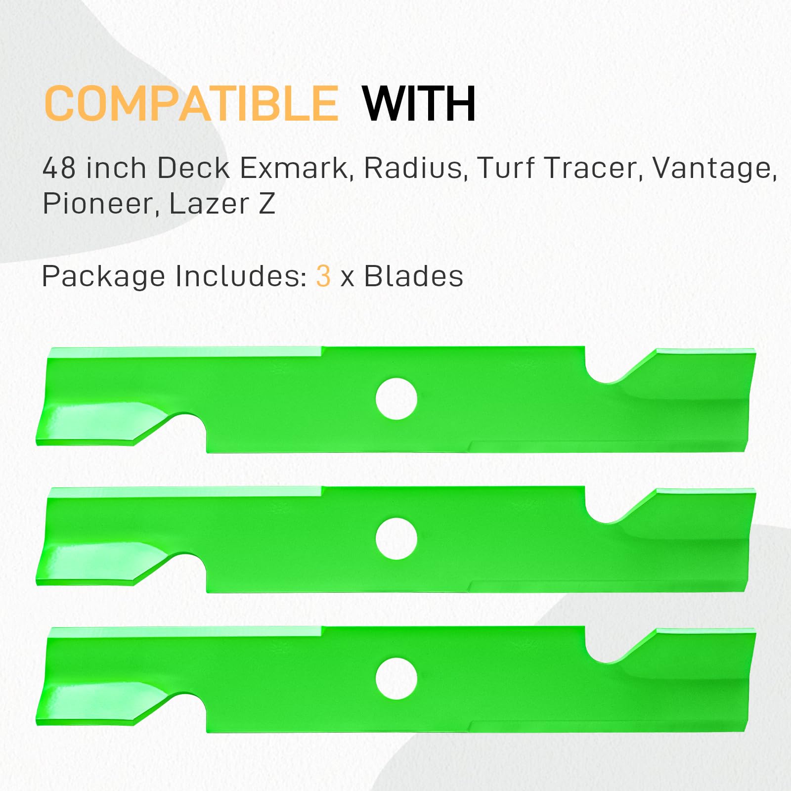 JXJKCZ three-pack arrangement showing included blades for full-deck replacement
