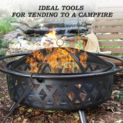 JXLXYY spark screen in use over a backyard fire pit for safer flames
