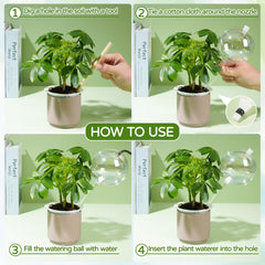 JXWENBYX watering globes inserted in potted plants providing steady moisture while away