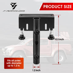 JY PERFORMANCE flag pole inserted in holder showing secure, wobble-free benefit