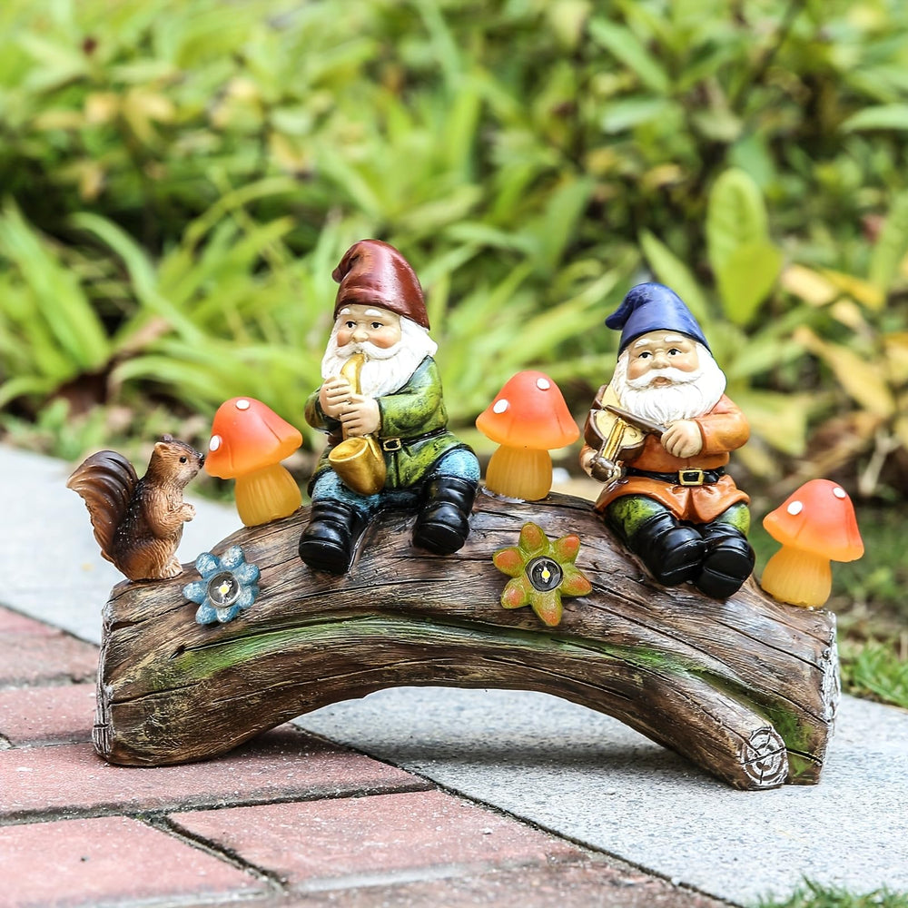 Jy.Cozy gnome on patio beside plants showing decorative ambiance