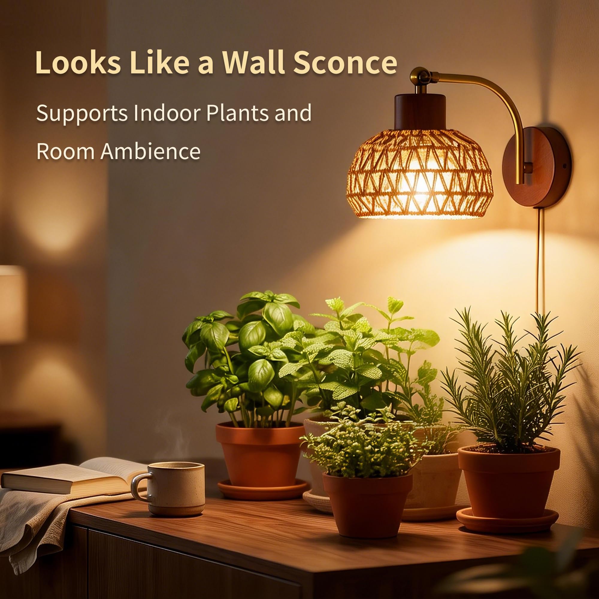 JYCT hanging over indoor plant cluster illustrating even light distribution for healthier foliage
