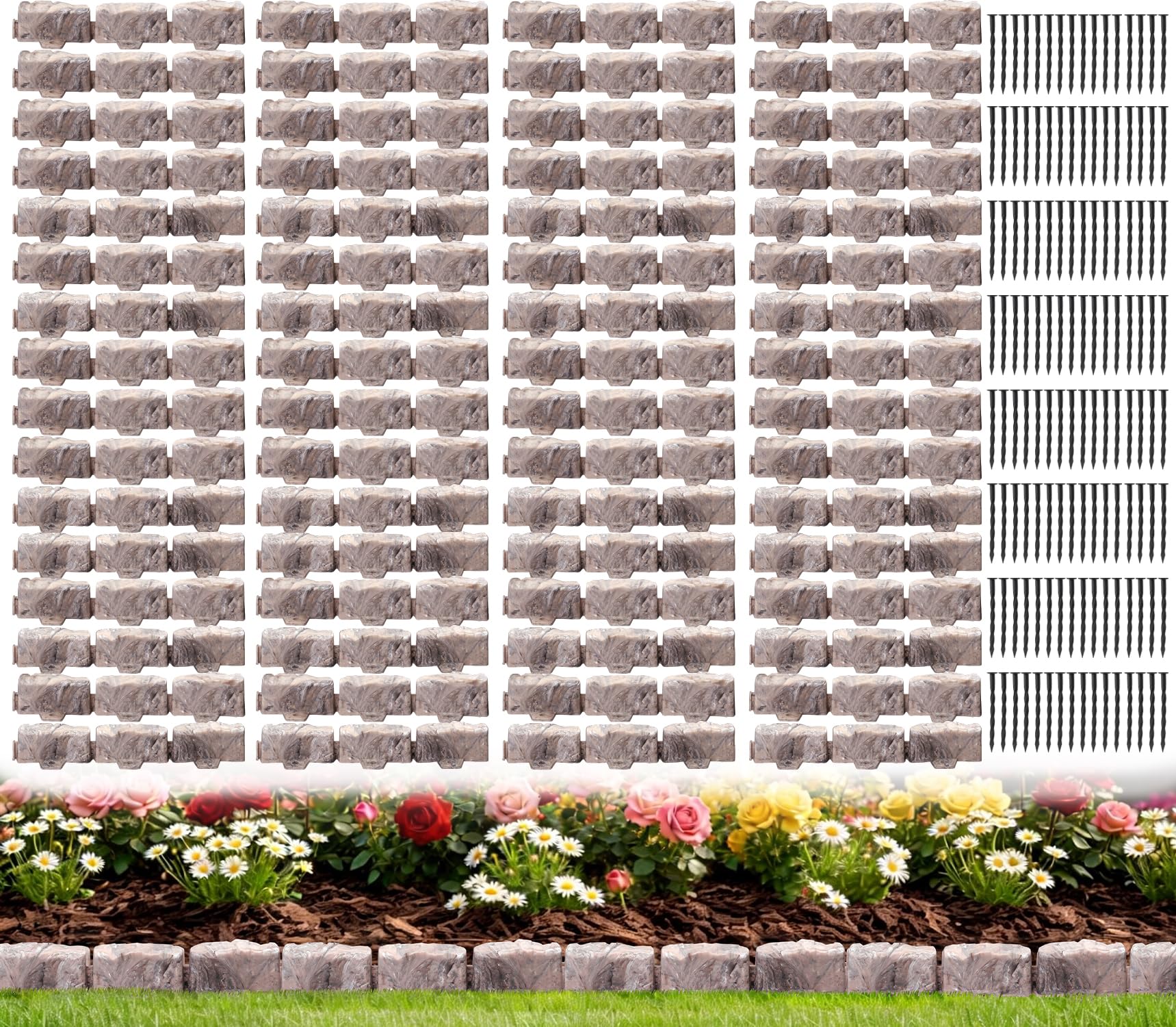 JYINCPED front view of rolled faux stone edging showing length and profile benefit
