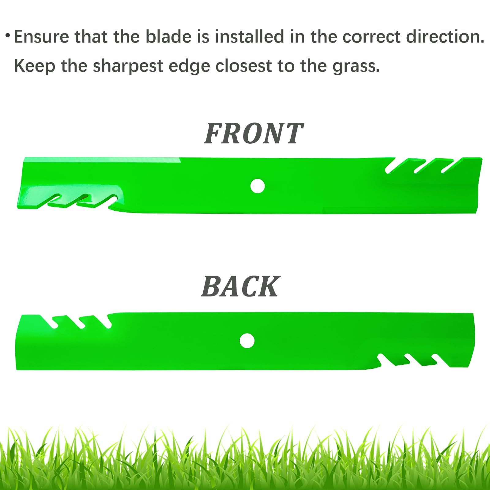 JYLEYJ blade installed on deck demonstrating correct fit and cut benefit