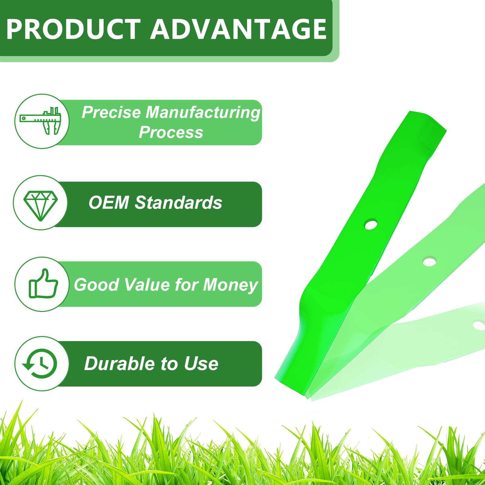 JYLEYJ side profile showing 0.203" thickness for balanced, durable mowing performance