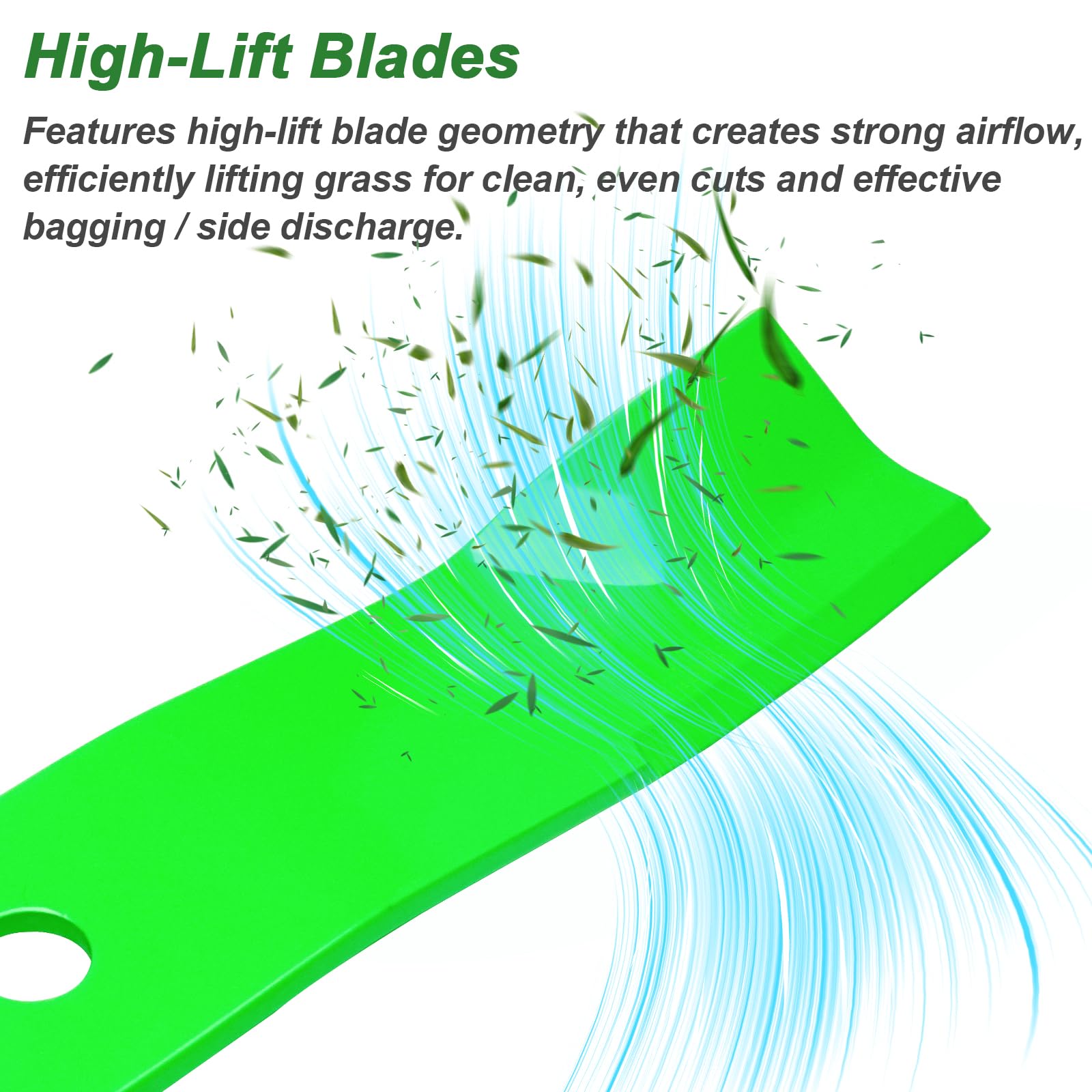 JYLEYJ blades installed on a 60-inch mower deck illustrating even airflow and deck coverage