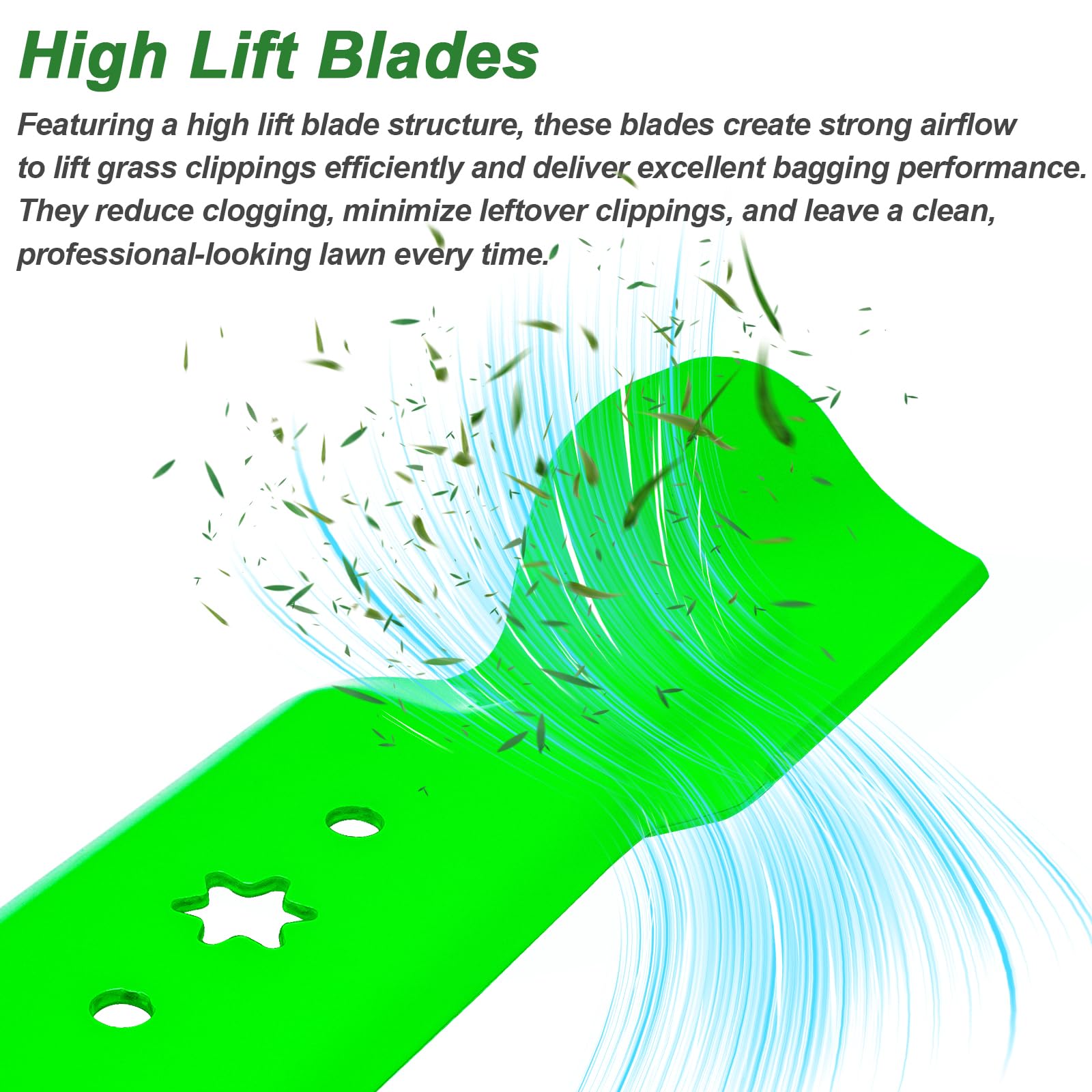 JYLEYJ blades installed on mower deck improving lift and collection