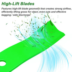 JYLEYJ blades installed on a 60-inch mower deck illustrating even airflow and deck coverage