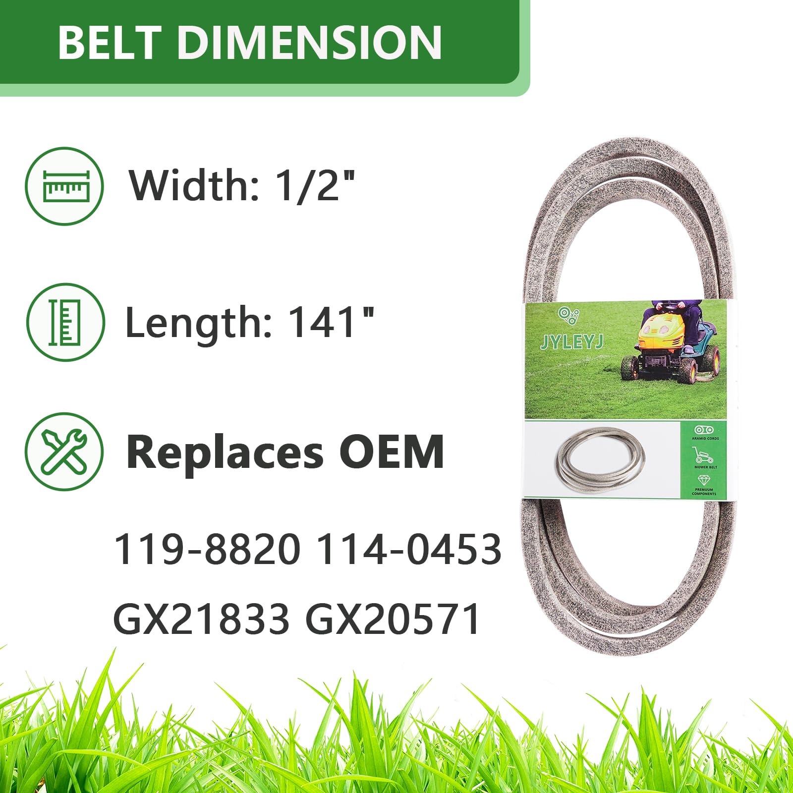 JYLEYJ deck belt flat lay showing proper profile for reliable traction