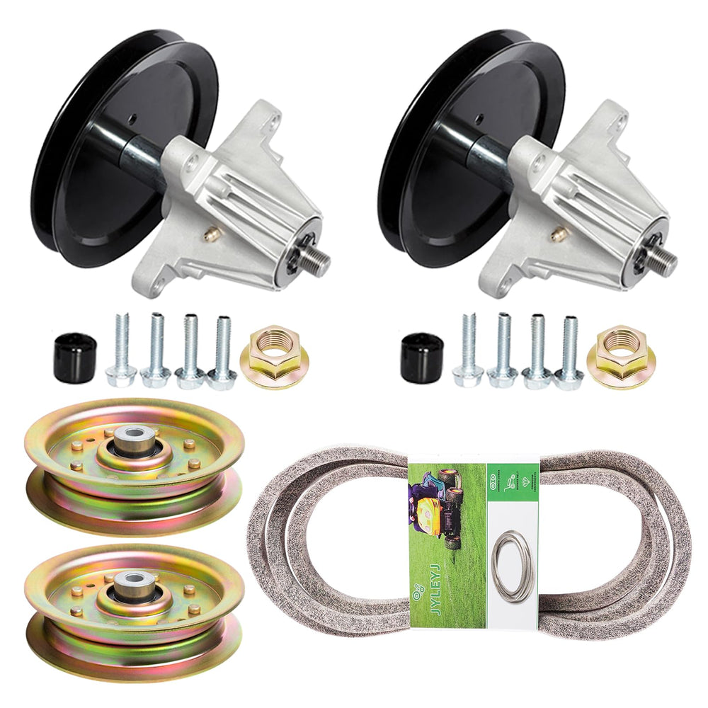 JYLEYJ deck kit front packaging showing included spindles and belt, reassuring compatibility