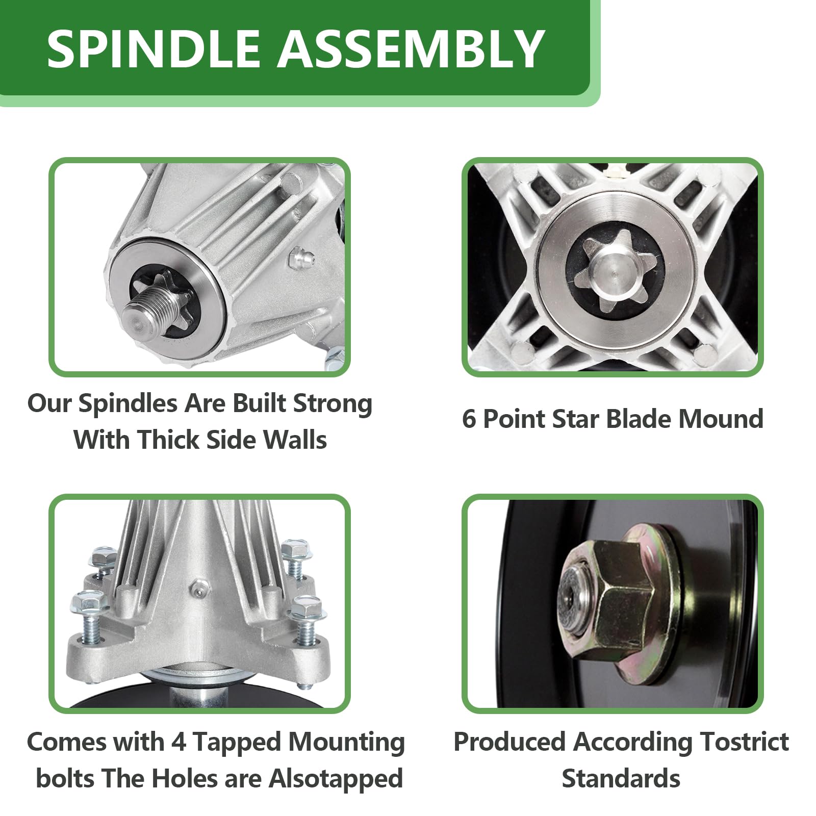 JYLEYJ spindle installed on mower deck demonstrating secure fit and reduced vibration benefit