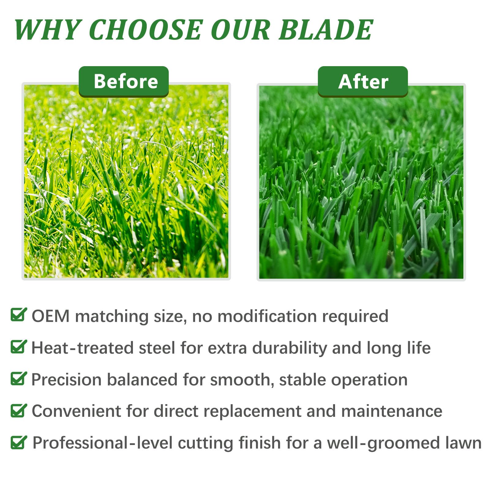 JYLEYJ blades on a lawn tractor in use demonstrating clean stripe and consistent mowing performance
