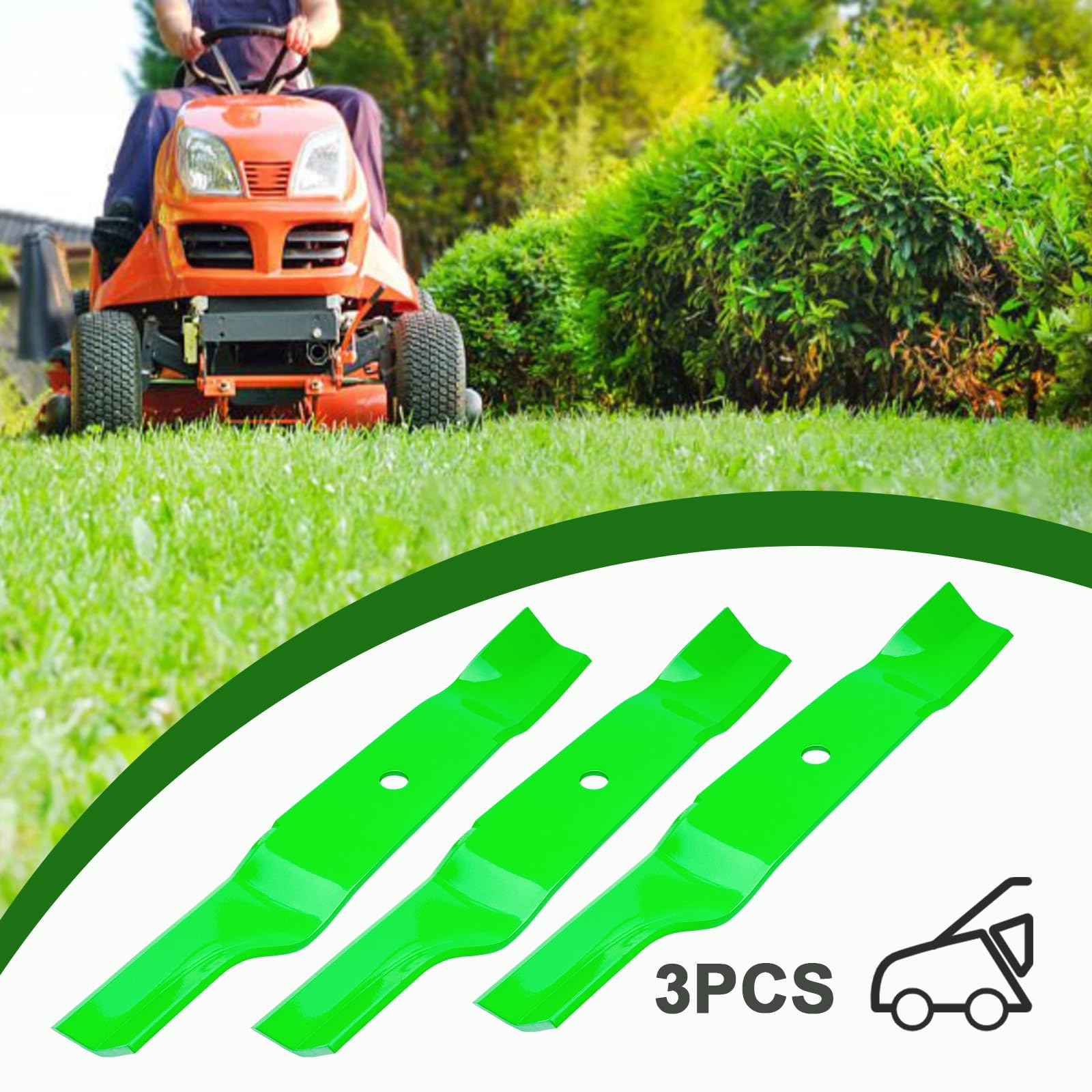 JYLEYJ blades on a lawn tractor in use showing improved bagging and clean finish