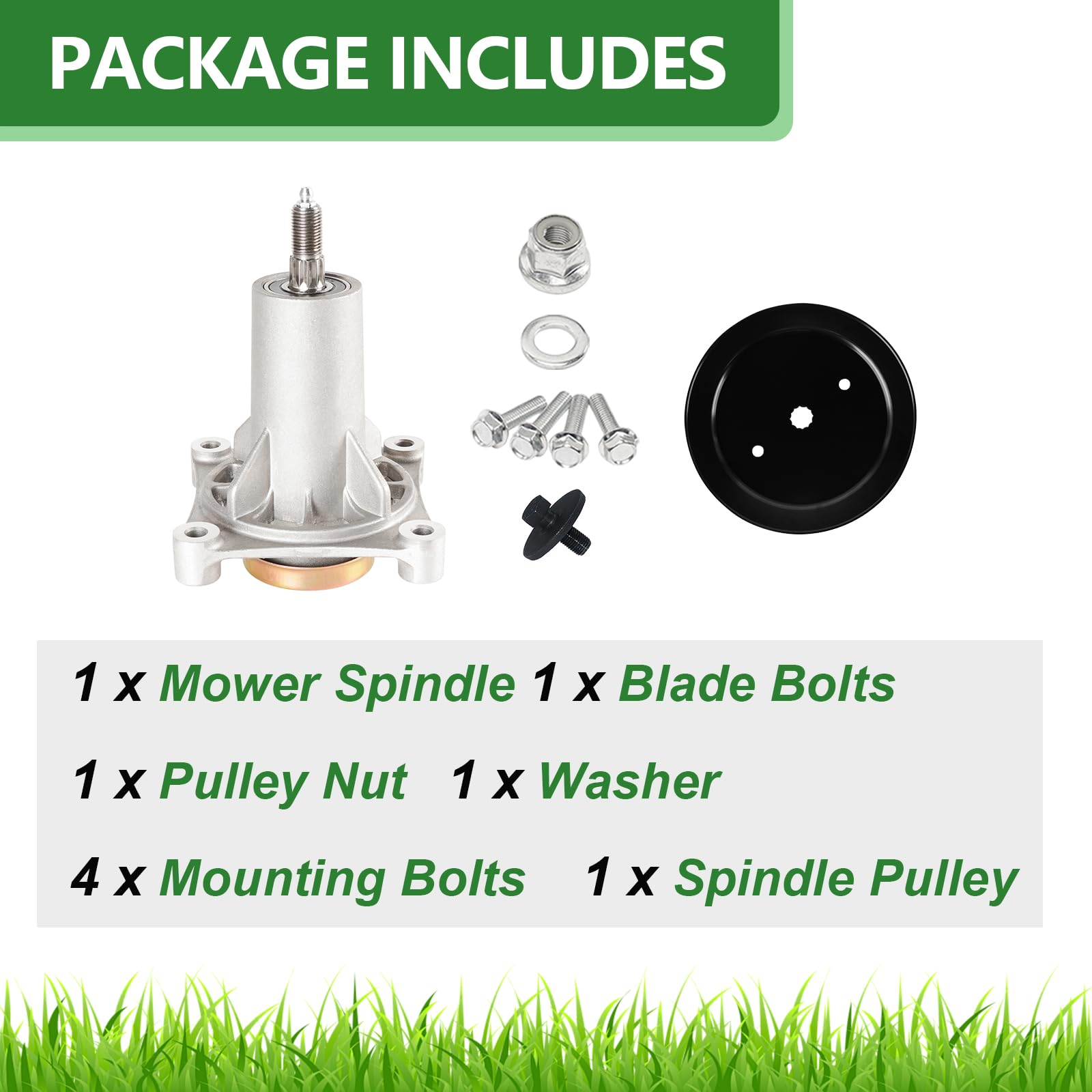 JYLEYJ packaged kit with label showing included pulley and spindle for confident installation