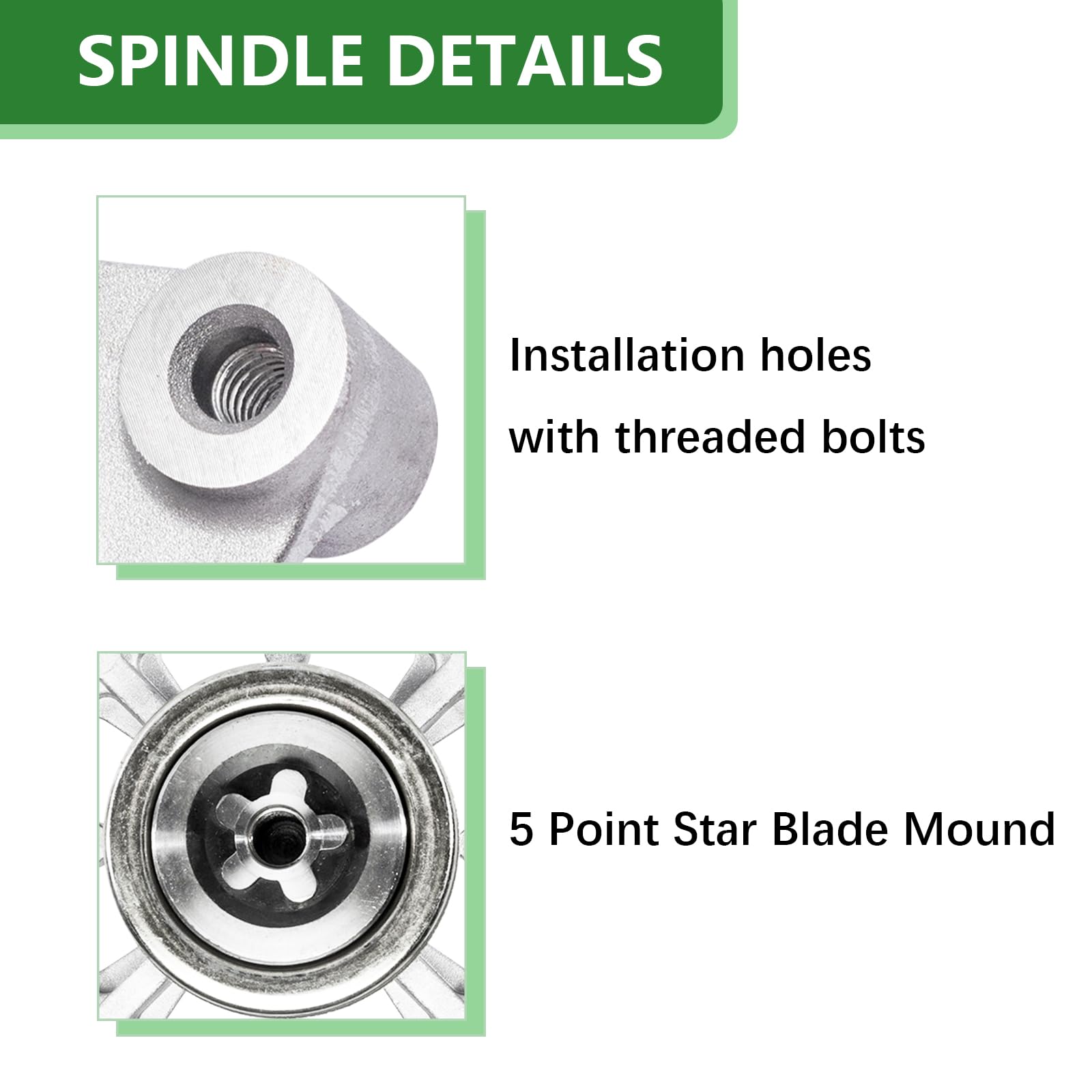 JYLEYJ spindle next to measuring tape illustrating correct 42–54 inch deck compatibility