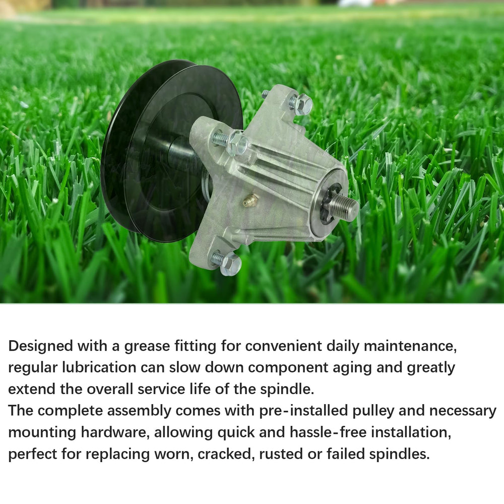 JYLEYJ spindle in a mower repair scene demonstrating quick replacement