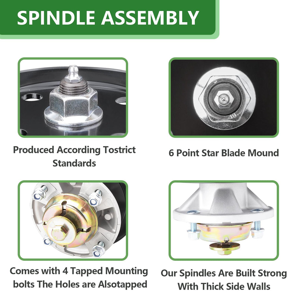 JYLEYJ spindle installed on mower deck showing restored stability and reduced vibration