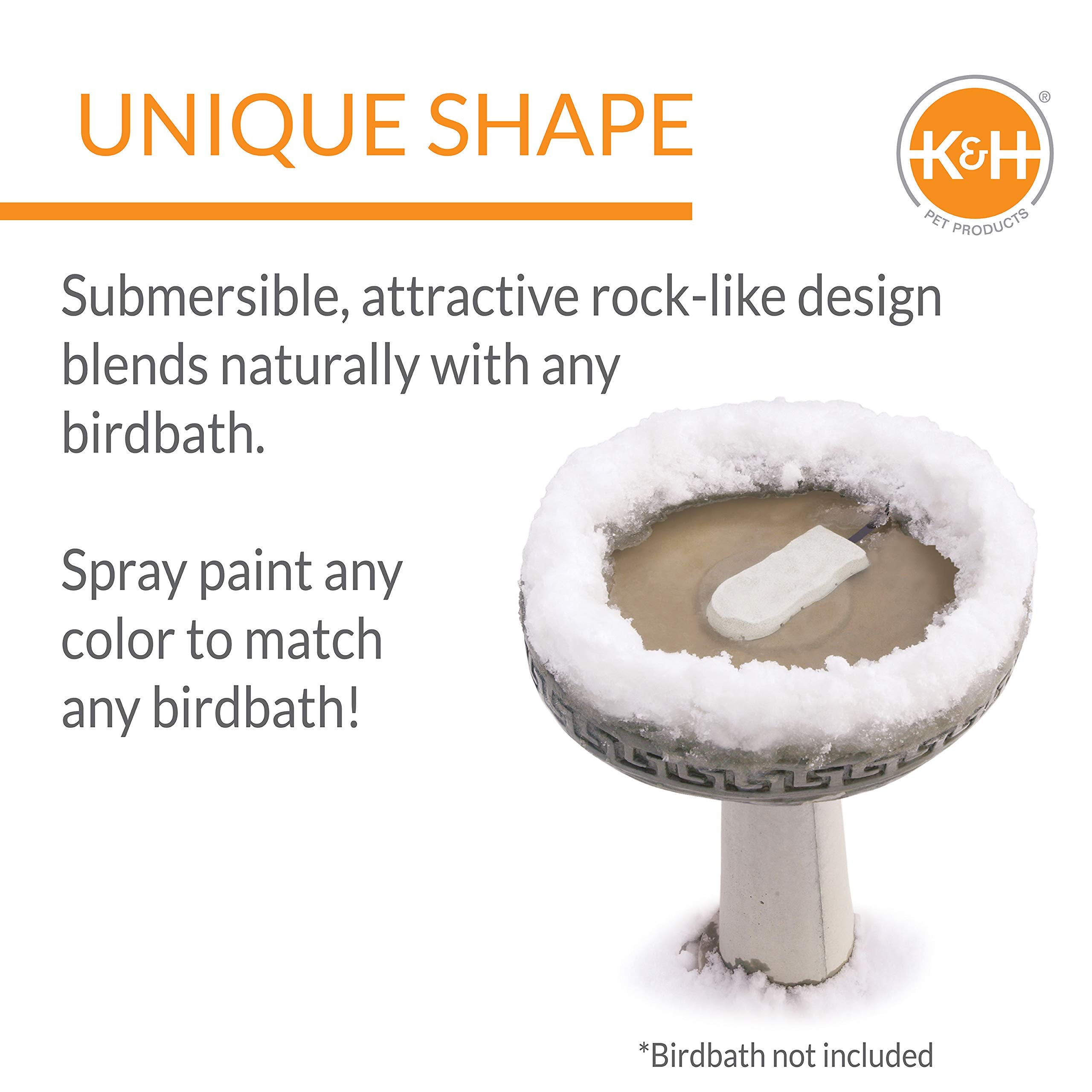 K&H heater submerged in birdbath keeping water open for wild birds
