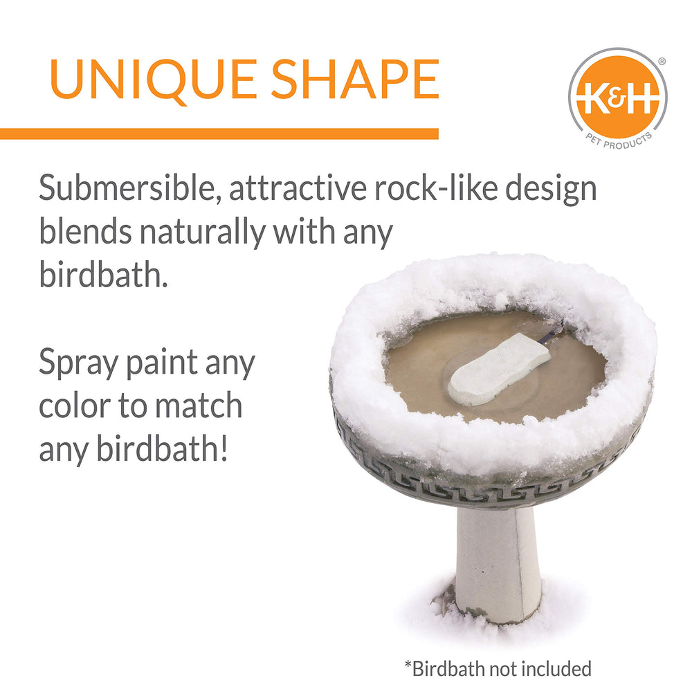 K&H heater submerged in birdbath keeping water open for wild birds