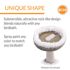 K&H heater submerged in birdbath keeping water open for wild birds