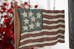 K&K Interiors carved flag arrow beside ruler to show scale and confirm fit