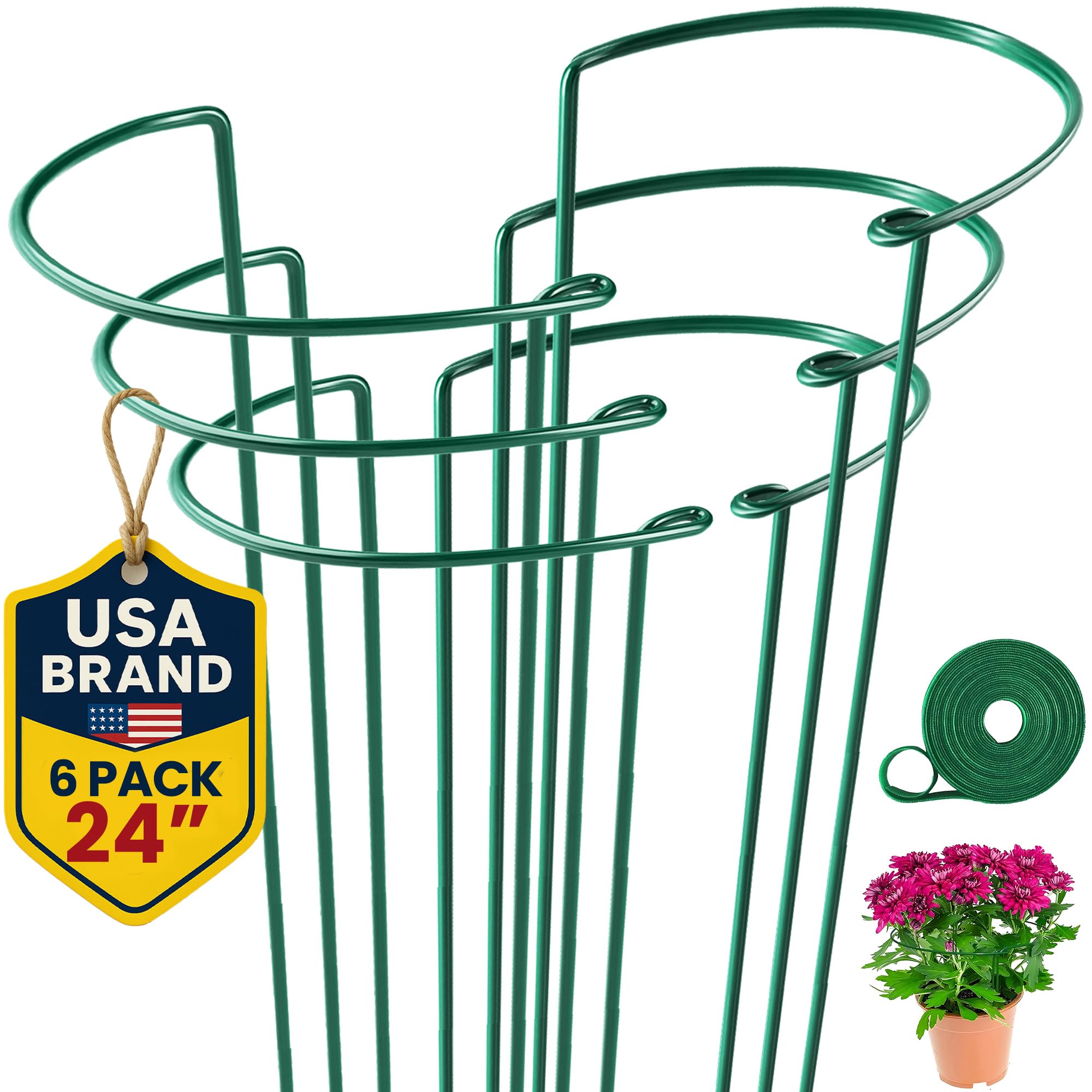 K-Brands front view of six green half-round plant supports showing neat garden appearance