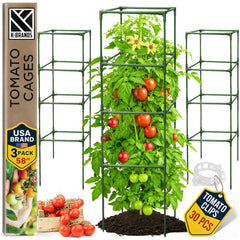 K-Brands front view of square tomato cage showing sturdy support and plant protection