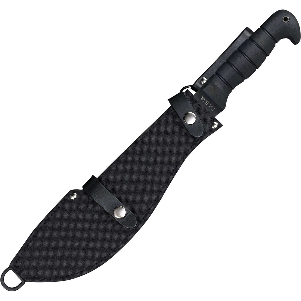 KA-BAR machete chopping a small branch demonstrating cutlass power and clean cutting performance