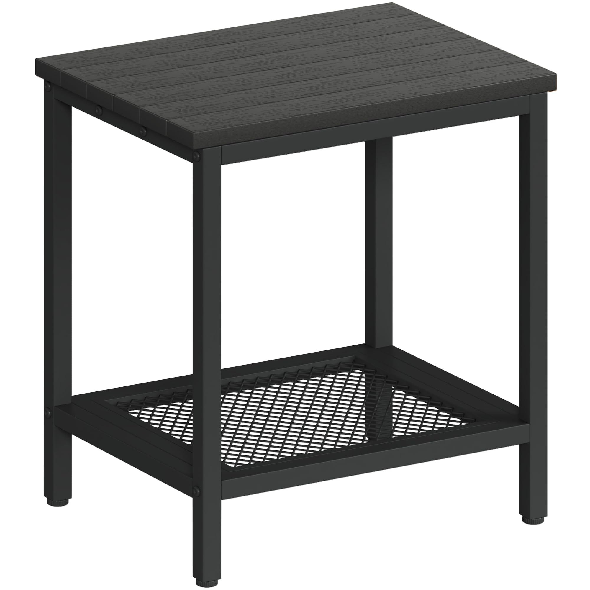 KAAPSAM front view of black two-tier patio end table with storage, durable and stylish