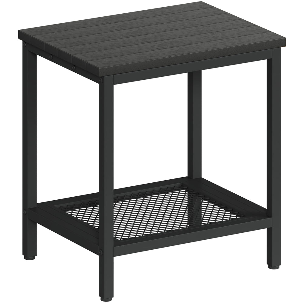KAAPSAM front view of black two-tier patio end table with storage, durable and stylish