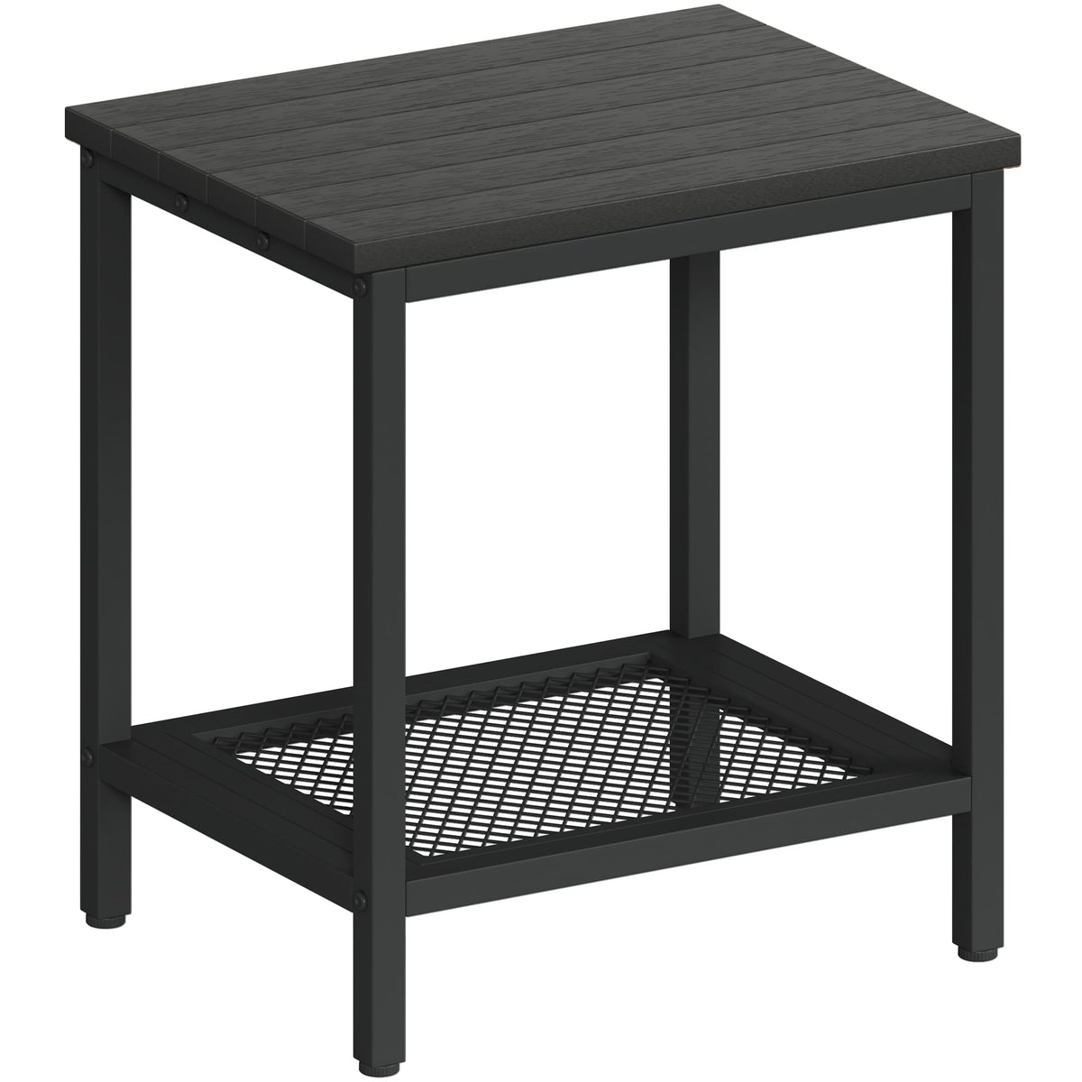 KAAPSAM front view of black two-tier patio end table with storage, durable and stylish